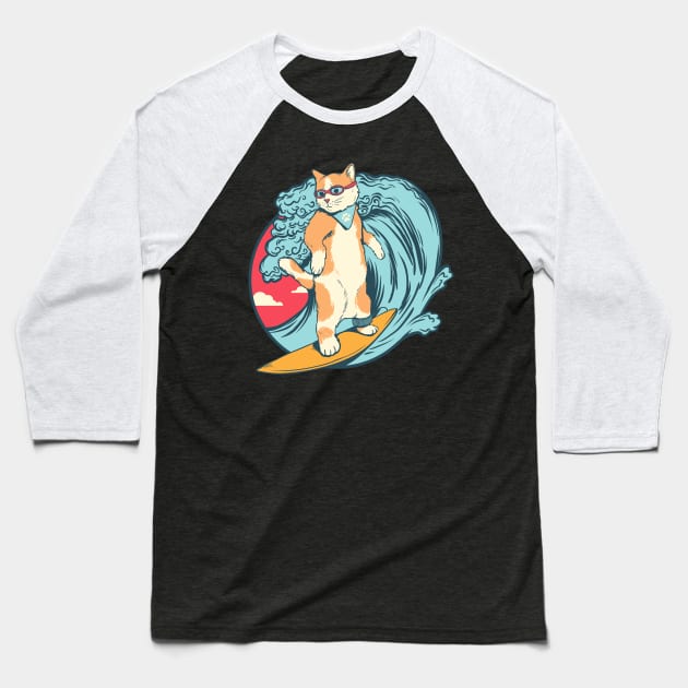 Cat surfing Baseball T-Shirt by sharukhdesign